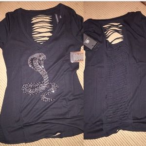 black shirt with silver snake